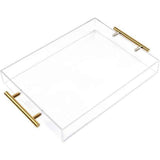 Clear Acrylic Serving Tray with Golden Handles, Sturdy Huge Capacity Acrylic Tray for Coffee, Juice, Kitchen and Desk Organizer, Storage Tray （Golden handle small size） In Australia - Darrahopens
