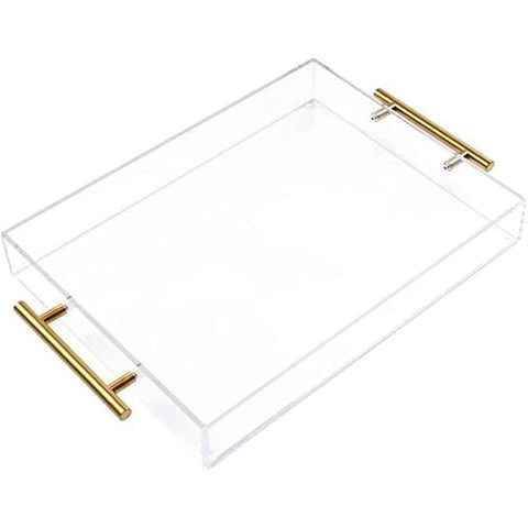 Clear Acrylic Serving Tray with Golden Handles, Sturdy Huge Capacity Acrylic Tray for Coffee, Juice, Kitchen and Desk Organizer, Storage Tray （Golden handle small size） In Australia - Darrahopens