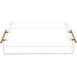 Clear Acrylic Serving Tray with Golden Handles, Sturdy Huge Capacity Acrylic Tray for Coffee, Juice, Kitchen and Desk Organizer, Storage Tray （Golden handle small size） In Australia - Darrahopens
