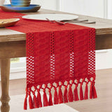 Bohemian style tablecloth, red tassel tablecloth, 140cm long, farmhouse woven home decoration, red  140*33cm In Australia - Darrahopens