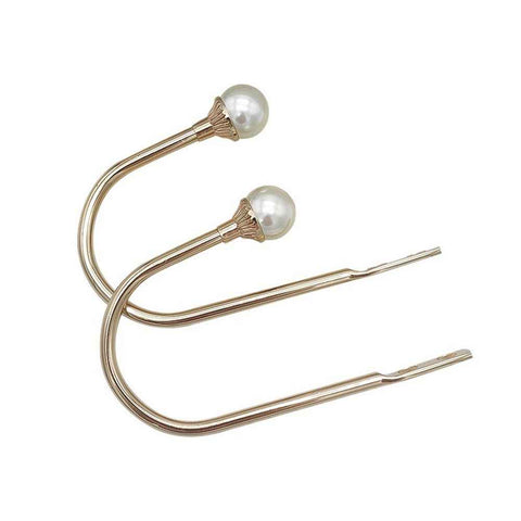 2-piece curtain fixator wall mounted curtain tie hook plastic pearl U-shaped curtain tie curtain tie suitable for home office gold color （Non screw version） In Australia - Darrahopens