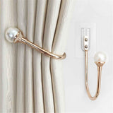 2-piece curtain fixator wall mounted curtain tie hook plastic pearl U-shaped curtain tie curtain tie suitable for home office gold color （Non screw version） In Australia - Darrahopens