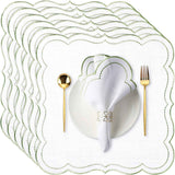 6 Set Cloth Napkins  Scalloped Embroidery Cloth Napkins Washable Polyester Table Dinner for Hotel Restaurant Weddings Events Parties (Bean green border) In Australia - Darrahopens