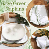 6 Set Cloth Napkins  Scalloped Embroidery Cloth Napkins Washable Polyester Table Dinner for Hotel Restaurant Weddings Events Parties (Bean green border) In Australia - Darrahopens