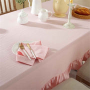 Solid Color Ruffled Tablecloth Cotton Rectangular Square Table Cover Decoration for Kitchen Dinning（pink） In Australia - Darrahopens