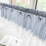 Blue and white checkered curtains, lace semi transparent kitchen curtains, living room semi curtains (blue 106 * 45cm) In Australia - Darrahopens