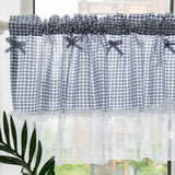 Blue and white checkered curtains, lace semi transparent kitchen curtains, living room semi curtains (blue 106 * 45cm) In Australia - Darrahopens
