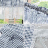 Blue and white checkered curtains, lace semi transparent kitchen curtains, living room semi curtains (blue 106 * 45cm) In Australia - Darrahopens