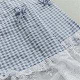 Blue and white checkered curtains, lace semi transparent kitchen curtains, living room semi curtains (blue 106 * 45cm) In Australia - Darrahopens