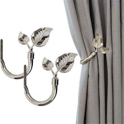 Leaf Shaped Curtain Holdbacks 2pcs, Handmade Metal Curtain Side Holders for Wall, Curtain Tieback Hook Pull Backs for Drapes Window Home Decoration（Bright nickel） In Australia - Darrahopens