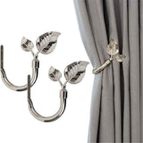 Leaf Shaped Curtain Holdbacks 2pcs, Handmade Metal Curtain Side Holders for Wall, Curtain Tieback Hook Pull Backs for Drapes Window Home Decoration（Bright nickel） In Australia - Darrahopens