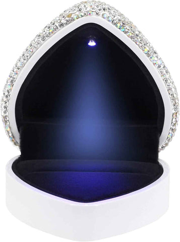Heart Shaped Ring Box with LED Light Velvet Earrings Coin Jewelry Box Display Case Gift Box for Proposal Engagement Wedding Anniversary Valentines（white） In Australia - Darrahopens