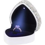 Heart Shaped Ring Box with LED Light Velvet Earrings Coin Jewelry Box Display Case Gift Box for Proposal Engagement Wedding Anniversary Valentines（white） In Australia - Darrahopens