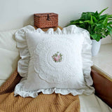 Cotton Lace Embroidery Throw Pillow Covers Boho Neutral Cushion Case Soft Accent Pillowcase for Spring Sofa Couch Bed Living Room Home Decor（white 45*45cm） In Australia - Darrahopens