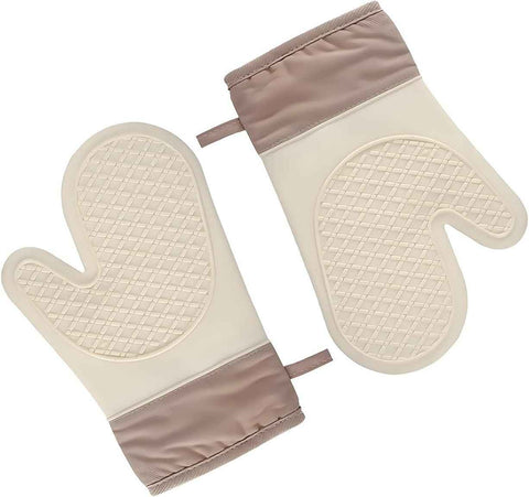 Silicone Oven Mitts，Heat Resistant up to 300°F, Oven Gloves with Soft Lining, Non-Slip Kitchen Essentials, Kitchen Gadgets, Apartment Essentials, Great Gift for Cooking (beige-1pair) In Australia - Darrahopens