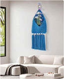Handwoven Cotton Tassels Wall Hanging Basket Organizers Pocket For Dried Flower Mail Holder Nursery Home Decoration Wall Hanging Basket（Blue） In Australia - Darrahopens