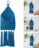Handwoven Cotton Tassels Wall Hanging Basket Organizers Pocket For Dried Flower Mail Holder Nursery Home Decoration Wall Hanging Basket（Blue） In Australia - Darrahopens