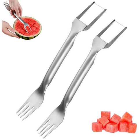 2-in-1 Stainless Steel Fruit Cutter, Dual Head Watermelon Fork Slicer Cutter Tool, Summer Watermelon Fruit Cutting Home Kitchen Gadgets (2Pcs) In Australia - Darrahopens