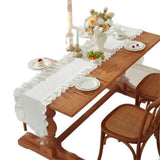 White Ruffle Table Runner Cotton Fabric 35*120CM Farmhouse Rustic Ruffled Edge Table  Wedding Decor for Valentines Baby Bridal Party In Australia - Darrahopens