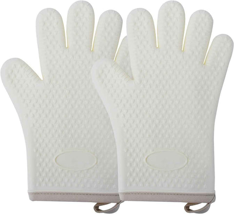 a pair of Silicone Oven Mitts Heat Resistant ,Waterproof & Non-Slip Oven Gloves with Fingers,Cotton Lined Silicone Oven Gloves Kitchen Mitts(beige) In Australia - Darrahopens