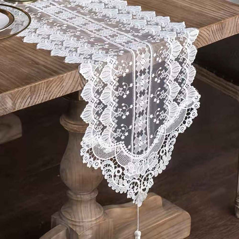 White lace exquisite rectangular dining table scarf elegant dress scarf simple and chic rural decoration home kitchen festival wedding party living room (white, 35*180cm) In Australia - Darrahopens