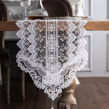 White lace exquisite rectangular dining table scarf elegant dress scarf simple and chic rural decoration home kitchen festival wedding party living room (white, 35*180cm) In Australia - Darrahopens