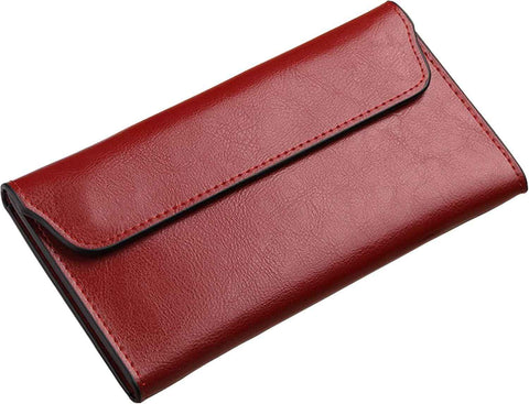 Women's Genuine Real Leather Slim Envelope Wallet with Detached Card Holder with Magnetic Closure, Phone Holder Clutch (Wine Red) In Australia - Darrahopens