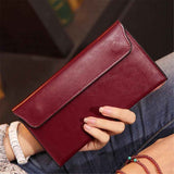 Women's Genuine Real Leather Slim Envelope Wallet with Detached Card Holder with Magnetic Closure, Phone Holder Clutch (Wine Red) In Australia - Darrahopens