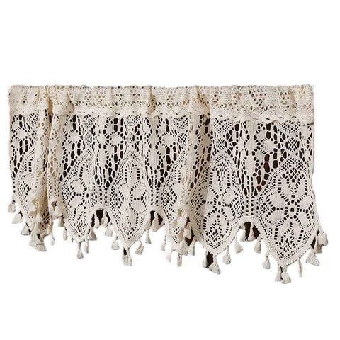 Boho Crochet Lace Sheer Curtain Valance for Kitchen Windows Vintage Valances for Dining Room Living Room Farmhouse Rustic Crochet Valance Rod Pocket 1 Panel （120*38cm） In Australia - Darrahopens