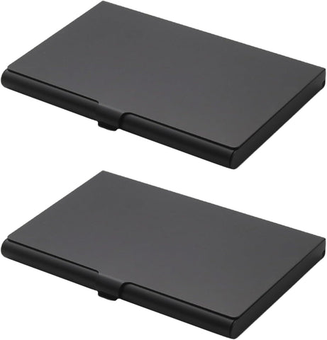 2pcs  Business Card Holder, Aluminum Alloy Flip Cover Slim Name Cards Case for Women Men, Black In Australia - Darrahopens