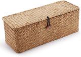 Seagrass Storage Basket with Lid Rectangular Small Woven Shelf Baskets with Sections for Organize Snack Toys Tampon（27*10*10.3cm） In Australia - Darrahopens