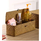 Seagrass Storage Basket with Lid Rectangular Small Woven Shelf Baskets with Sections for Organize Snack Toys Tampon（27*10*10.3cm） In Australia - Darrahopens