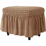 Lattice Stretch  Cover Soft Stretch Slipcover with Skirt Polyester Rectangle Footstool Modern Furniture Protector Bubble Covers for Living Room and Bedroom（khaki） In Australia - Darrahopens