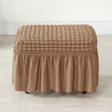 Lattice Stretch  Cover Soft Stretch Slipcover with Skirt Polyester Rectangle Footstool Modern Furniture Protector Bubble Covers for Living Room and Bedroom（khaki） In Australia - Darrahopens