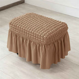 Lattice Stretch  Cover Soft Stretch Slipcover with Skirt Polyester Rectangle Footstool Modern Furniture Protector Bubble Covers for Living Room and Bedroom（khaki） In Australia - Darrahopens
