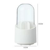 Makeup Brush Holder 360° Rotating with Dustproof Lid, Waterproof Material, Organized Storage, Stylish and Durable Design for Vanity (White)
