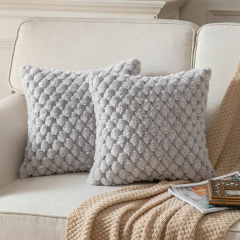 Pack of 2 Super Soft Cozy Decorative Throw Pillow Covers Fuzzy PlushCushion Cover Pillowcase for Sofa Couch Bed Livingroom 18x18 Inch Grey In Australia - Darrahopens