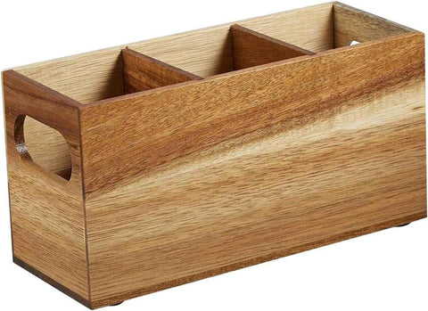 3 Compartment Wooden Utensil Caddy Organizer for Kitchen Counter - Cooking Utensil Crock for Countertop（22.9*8.9*11.4cm） In Australia - Darrahopens