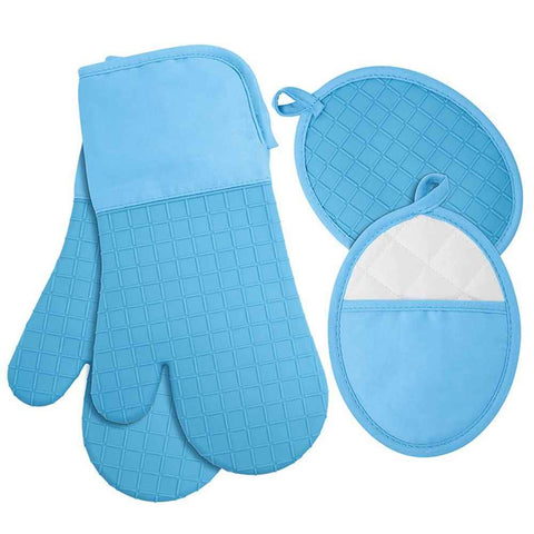Oven Mitts and Pot Holders 4 Sets, Heat Resistant 500 ℉ Oven Mitt and Pot Holder, Long Oven Mitts with Recycled Cotton Infill and Silicone Non-Slip Surface (Blue) In Australia - Darrahopens