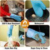 Oven Mitts and Pot Holders 4 Sets, Heat Resistant 500 ℉ Oven Mitt and Pot Holder, Long Oven Mitts with Recycled Cotton Infill and Silicone Non-Slip Surface (Blue) In Australia - Darrahopens