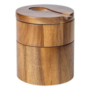 Gourmet Double Layer Swivel Salt Cellar Box, Wooden Salt Box with Swivel Lid, Double-Layer Spice Container with Magnetic Lid and Spoon In Australia - Darrahopens