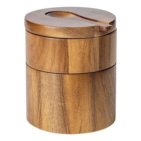Gourmet Double Layer Swivel Salt Cellar Box, Wooden Salt Box with Swivel Lid, Double-Layer Spice Container with Magnetic Lid and Spoon In Australia - Darrahopens
