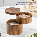 Gourmet Double Layer Swivel Salt Cellar Box, Wooden Salt Box with Swivel Lid, Double-Layer Spice Container with Magnetic Lid and Spoon In Australia - Darrahopens
