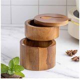 Gourmet Double Layer Swivel Salt Cellar Box, Wooden Salt Box with Swivel Lid, Double-Layer Spice Container with Magnetic Lid and Spoon In Australia - Darrahopens