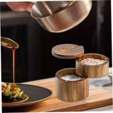 Gourmet Double Layer Swivel Salt Cellar Box, Wooden Salt Box with Swivel Lid, Double-Layer Spice Container with Magnetic Lid and Spoon In Australia - Darrahopens