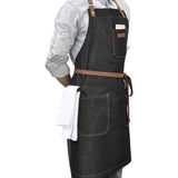Denim Chef Apron with Pockets, Mens Womens Professional Kitchen Bib Black Apron for Cooking Grill BBQ Server, with Towel Loop and Adjustable Neck Straps In Australia - Darrahopens