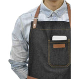 Denim Chef Apron with Pockets, Mens Womens Professional Kitchen Bib Black Apron for Cooking Grill BBQ Server, with Towel Loop and Adjustable Neck Straps In Australia - Darrahopens