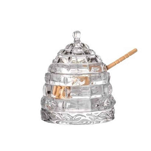 Elegant Glass   1 Wooden Dipper  Beehive Design | Perfect for Sugar, Marmalade & Jam | Durable & Stylish Multipurpose Pot with Lid（white） In Australia - Darrahopens