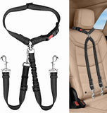 2pcs Dual Pet Car Headrest Restraint Safety Seatbelt No Tangle Dog Leash Duty Adjust Elastic Bungee Puppy Lead Splitter Connect Harness in Vehicle Travel(Black) In Australia - Darrahopens