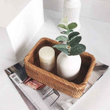 Rattan Storage Baskets Rectangle Woven Bread Basket Rectangular Wicker Serving Organizer Tray Rattan Fruit Basket, Stackable Wicker Organizer（20*14*7cm） In Australia - Darrahopens